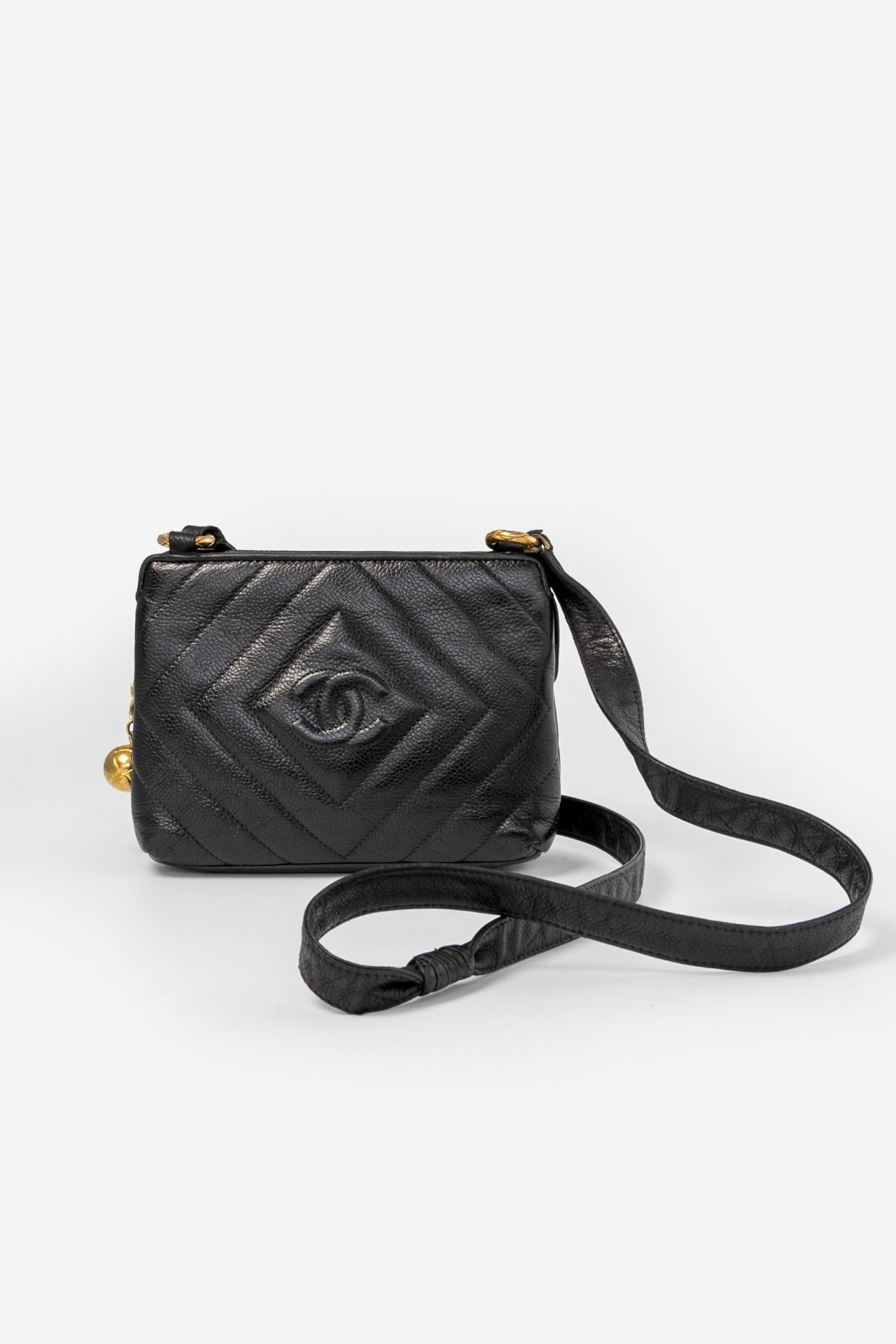 chanel caviar mini crossbody black vintage bag ball charm bijoux chain diamond quilting