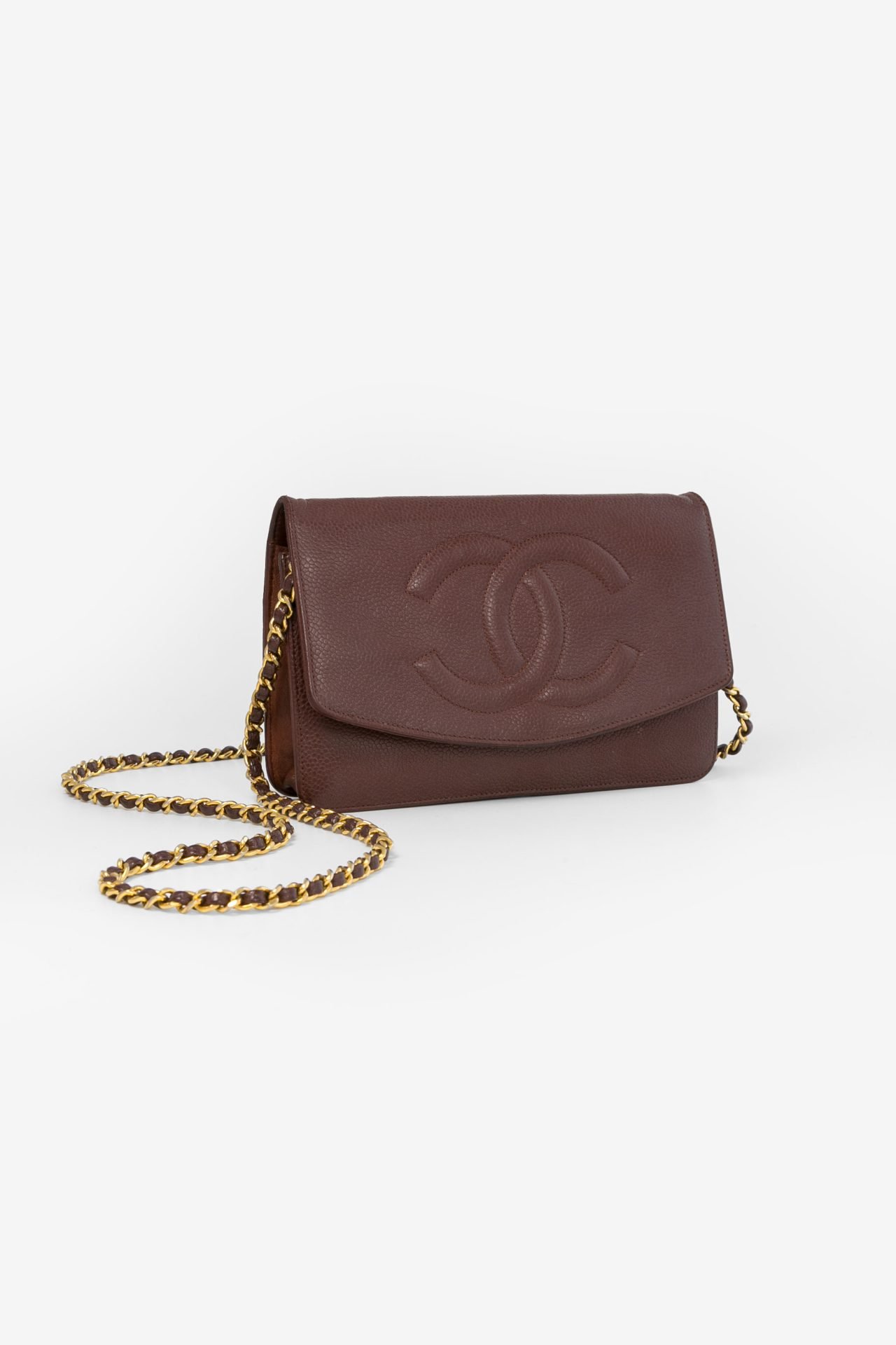 chanel wallet on chain woc brown caviar leather ghw vintage crossbody bag