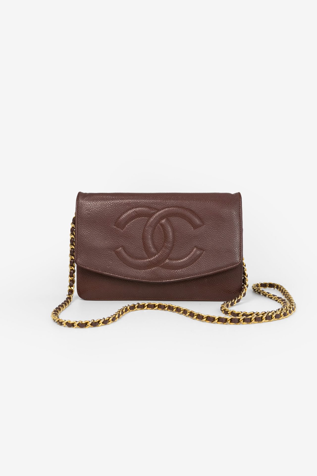 chanel wallet on chain woc brown caviar leather ghw vintage crossbody bag