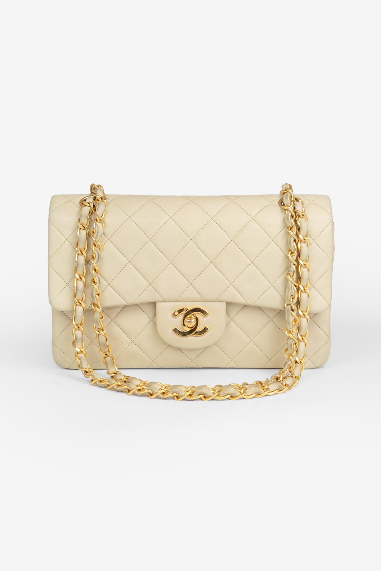 chanel classic small double flap small beige eclair ghw