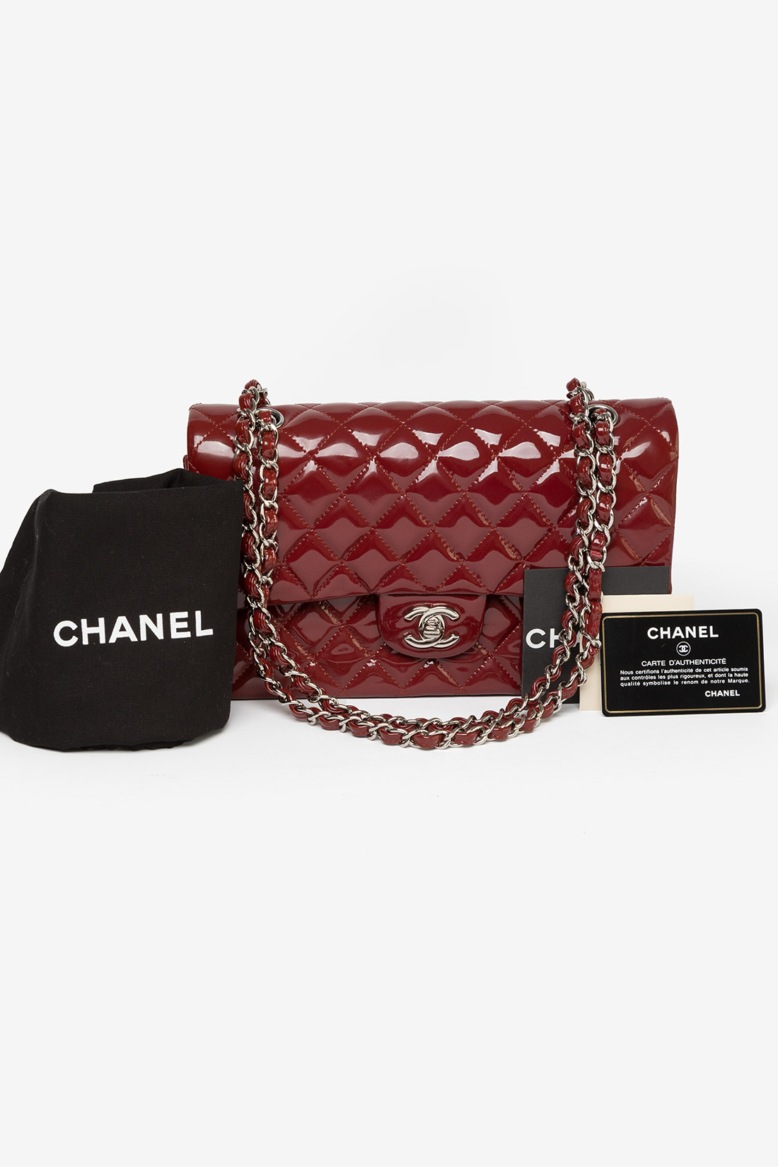 chanel classic medium patent burgundy red