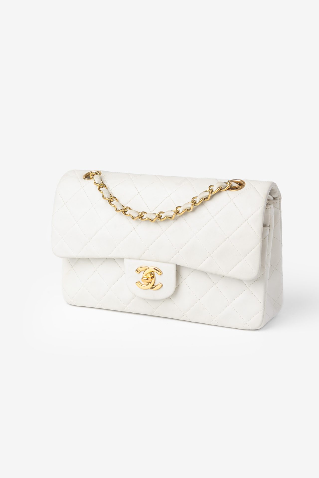 chanel classic small double flap hvit