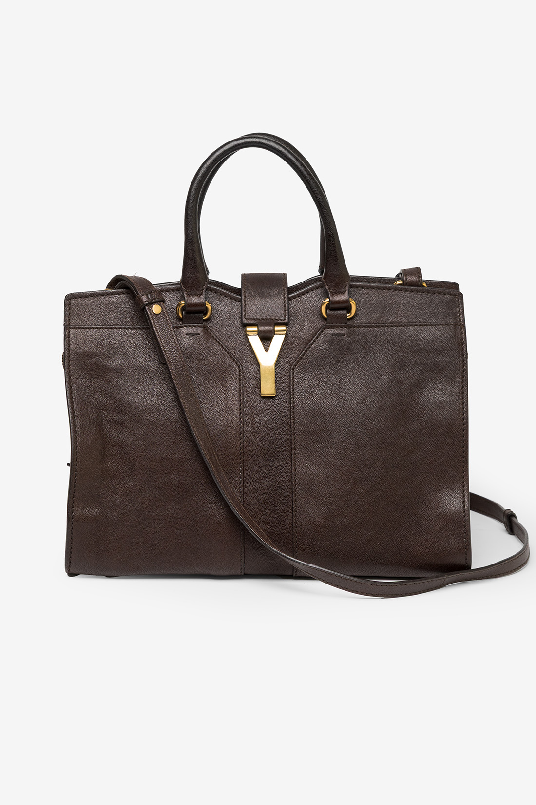 ysl cabas chyc small brown leather gold hardware