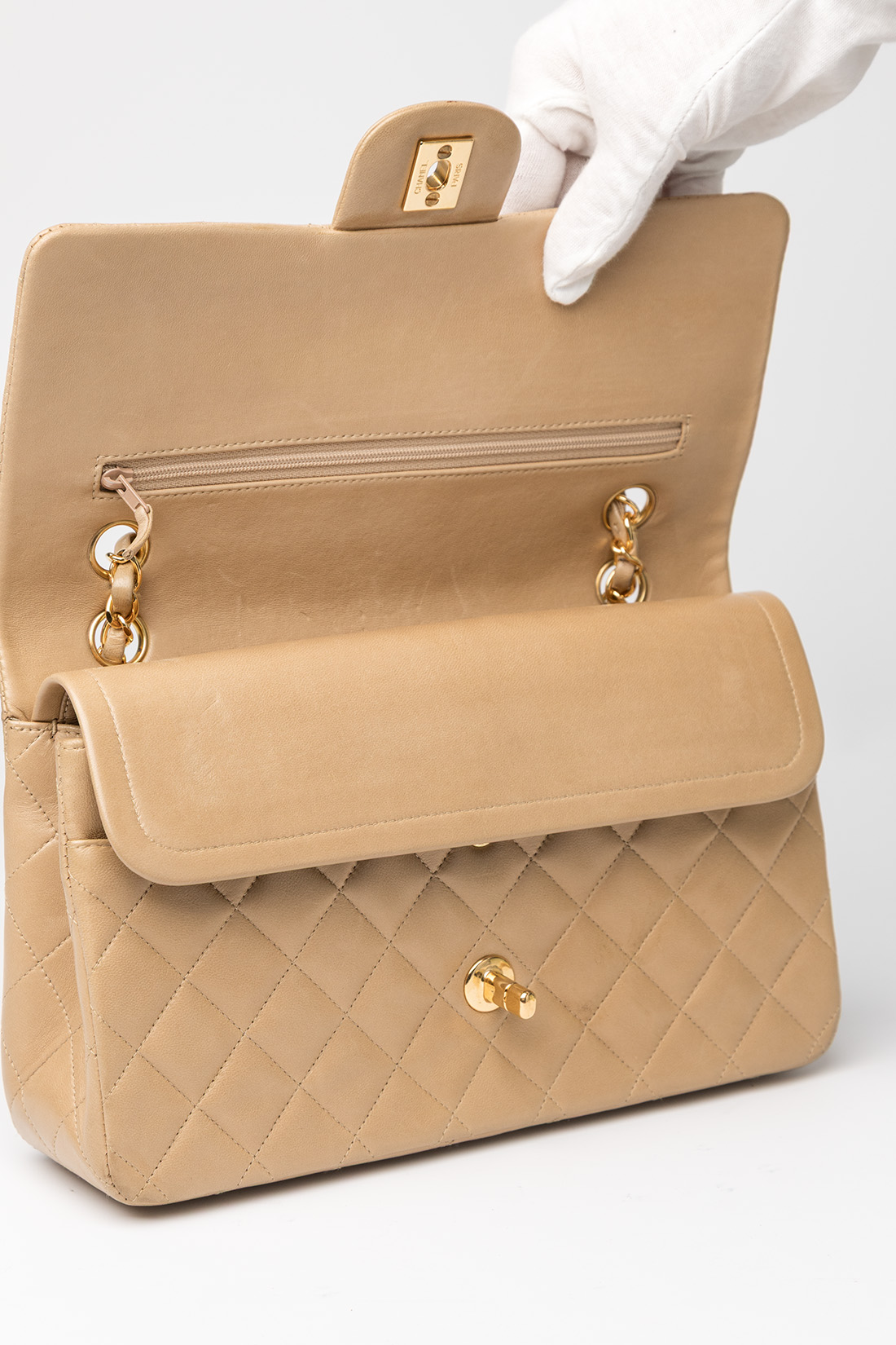 Chanel Classic Double Flap Medium Beige GHW - Bilde 11