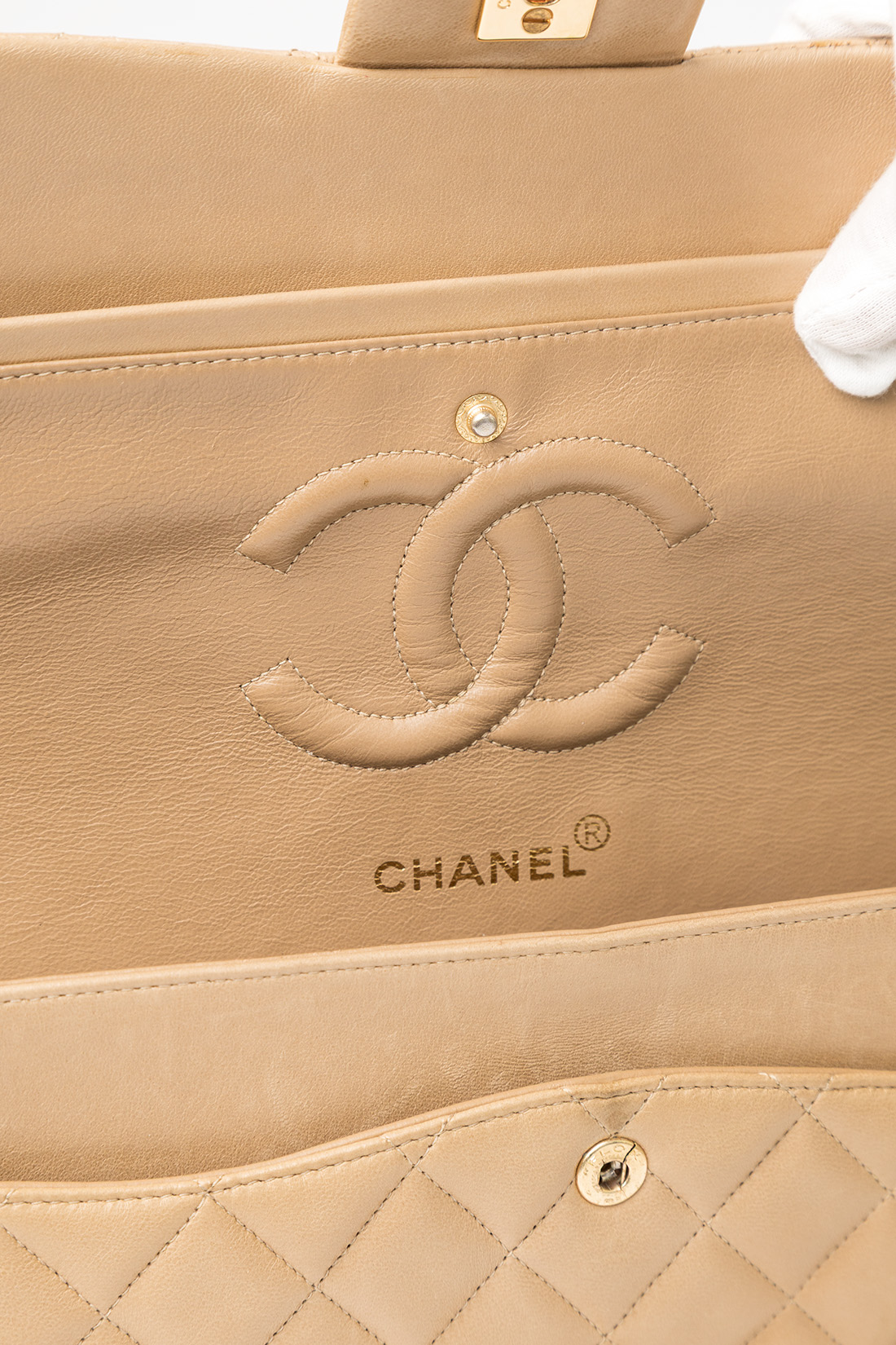Chanel Classic Double Flap Medium Beige GHW - Bilde 13