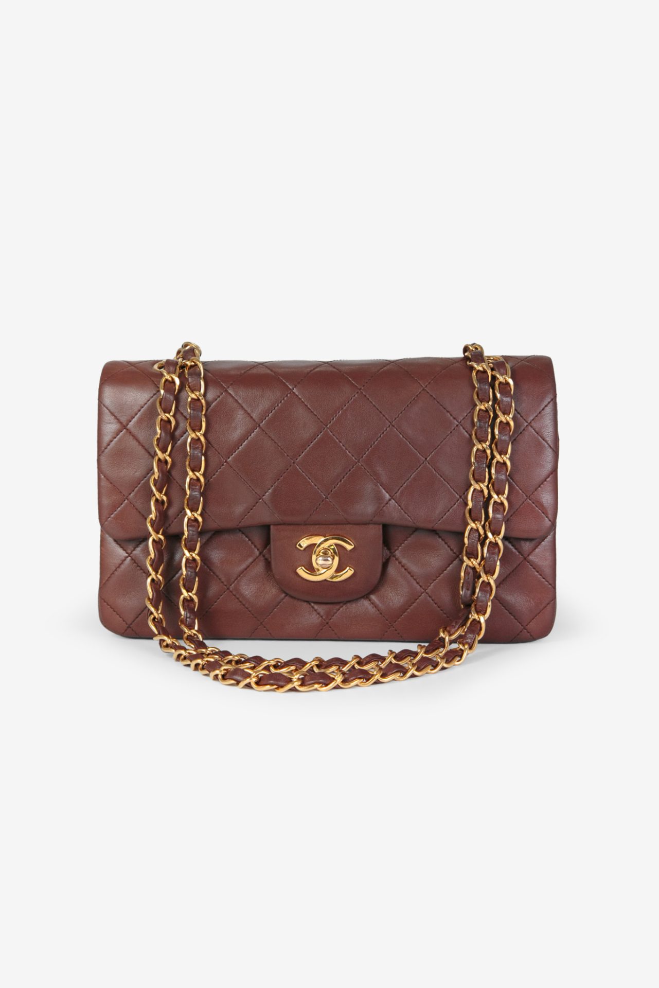 chanel classic double flap small brown ghw