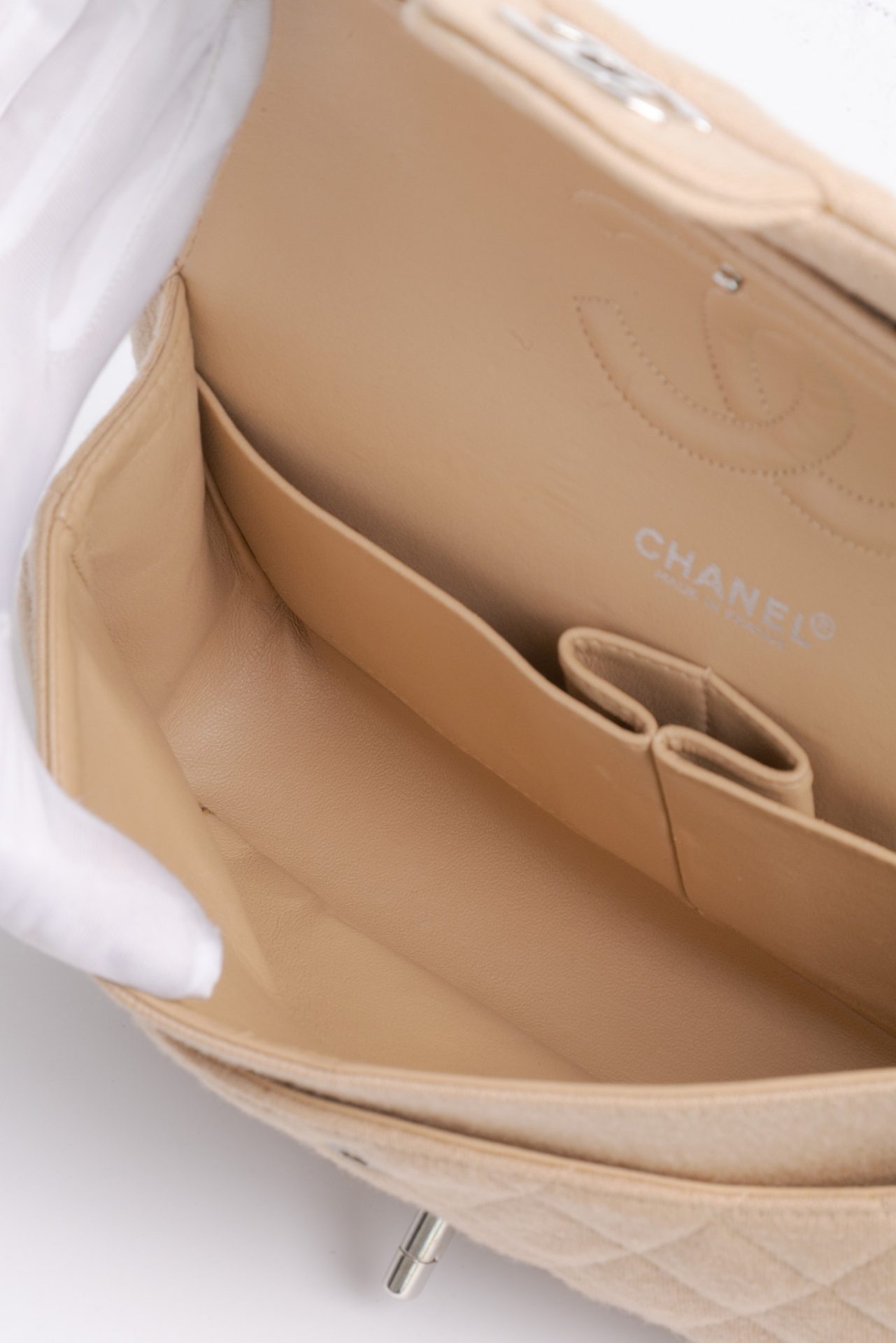 chanel beige classic flap interior