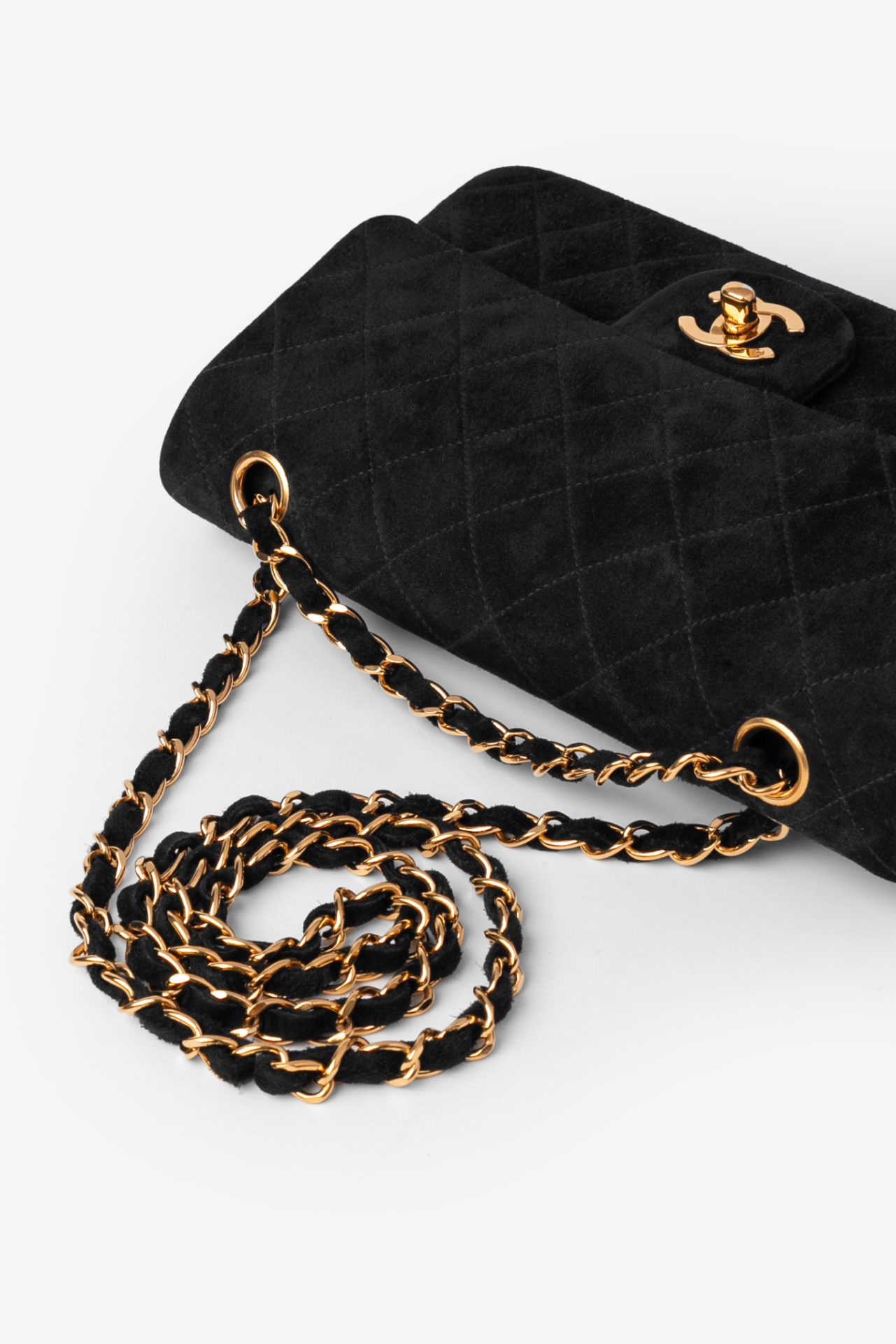 chanel suede classic small 24k gold
