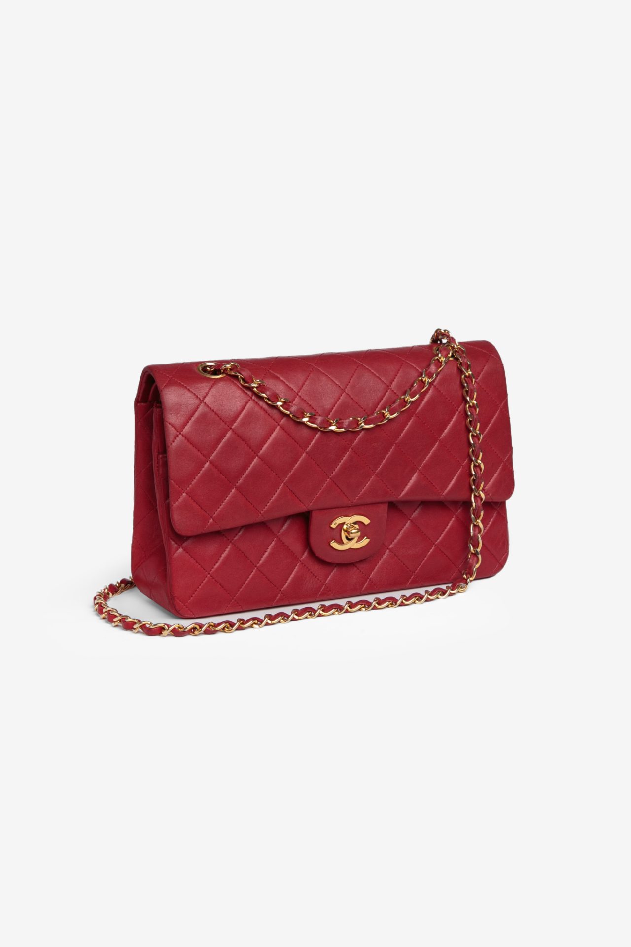 chanel red classic medium double flap bag