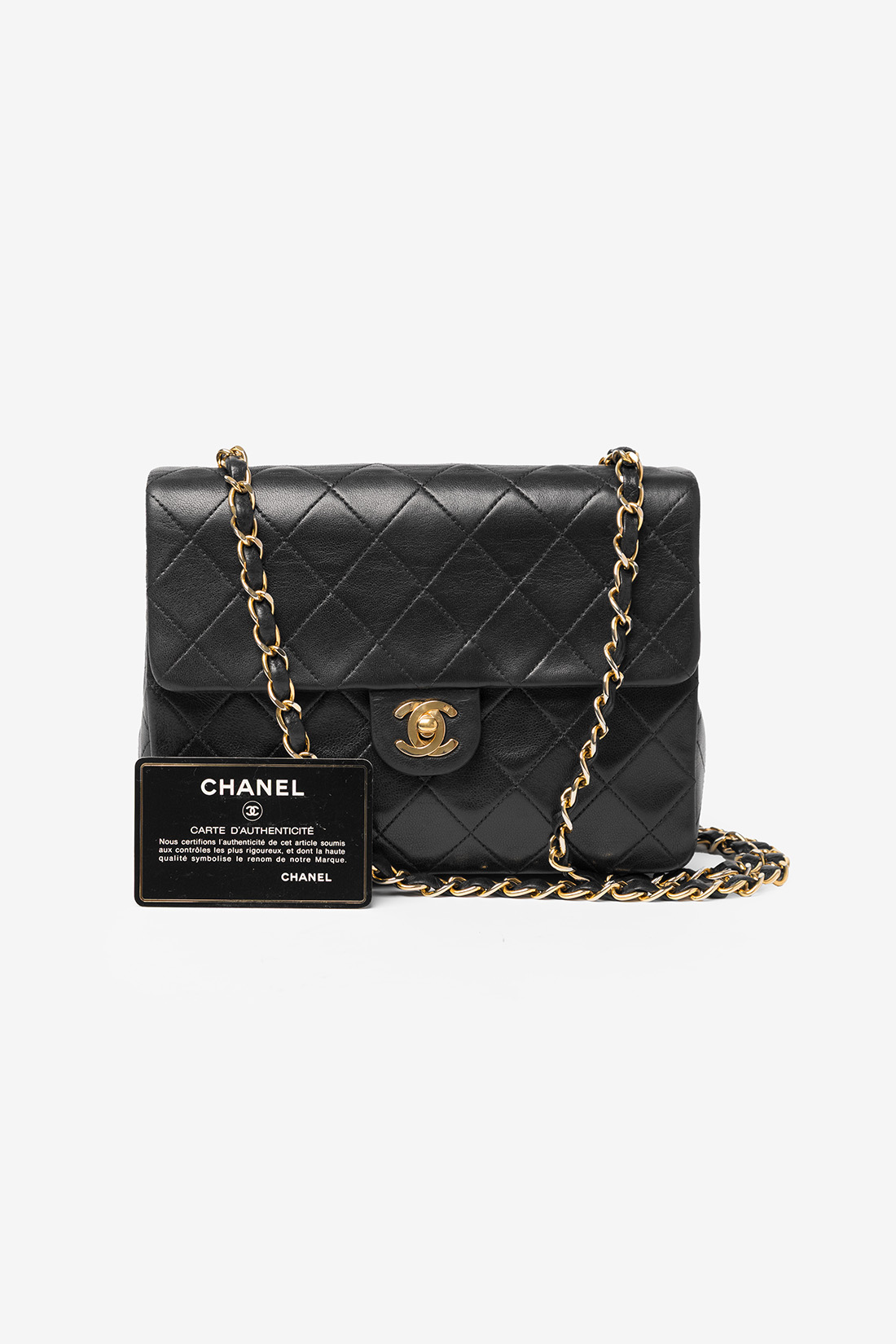 chanel single flap square small black ghw