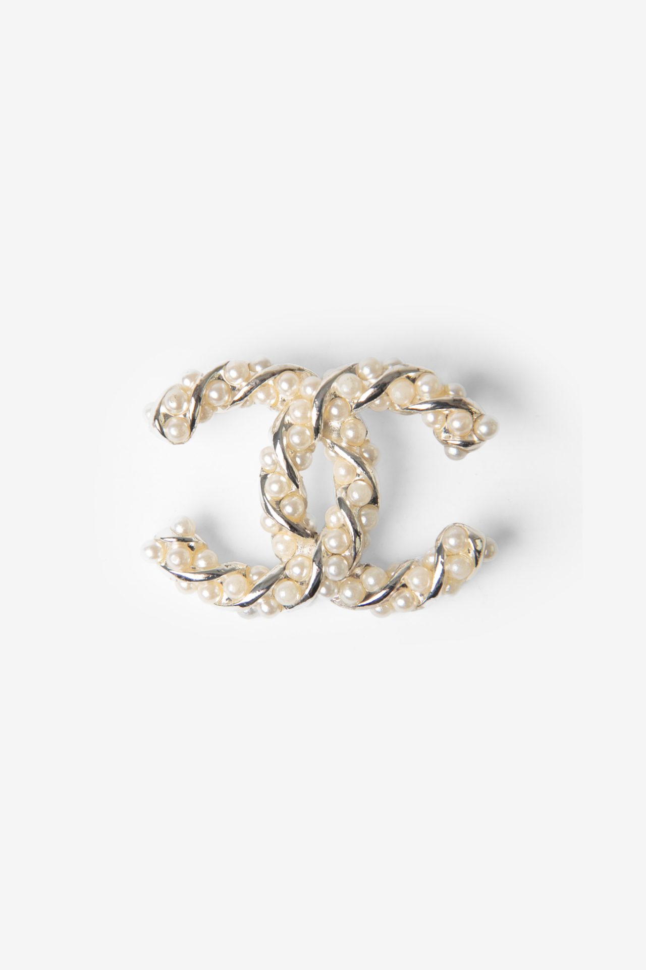 chanel pearl brooch silver twisted