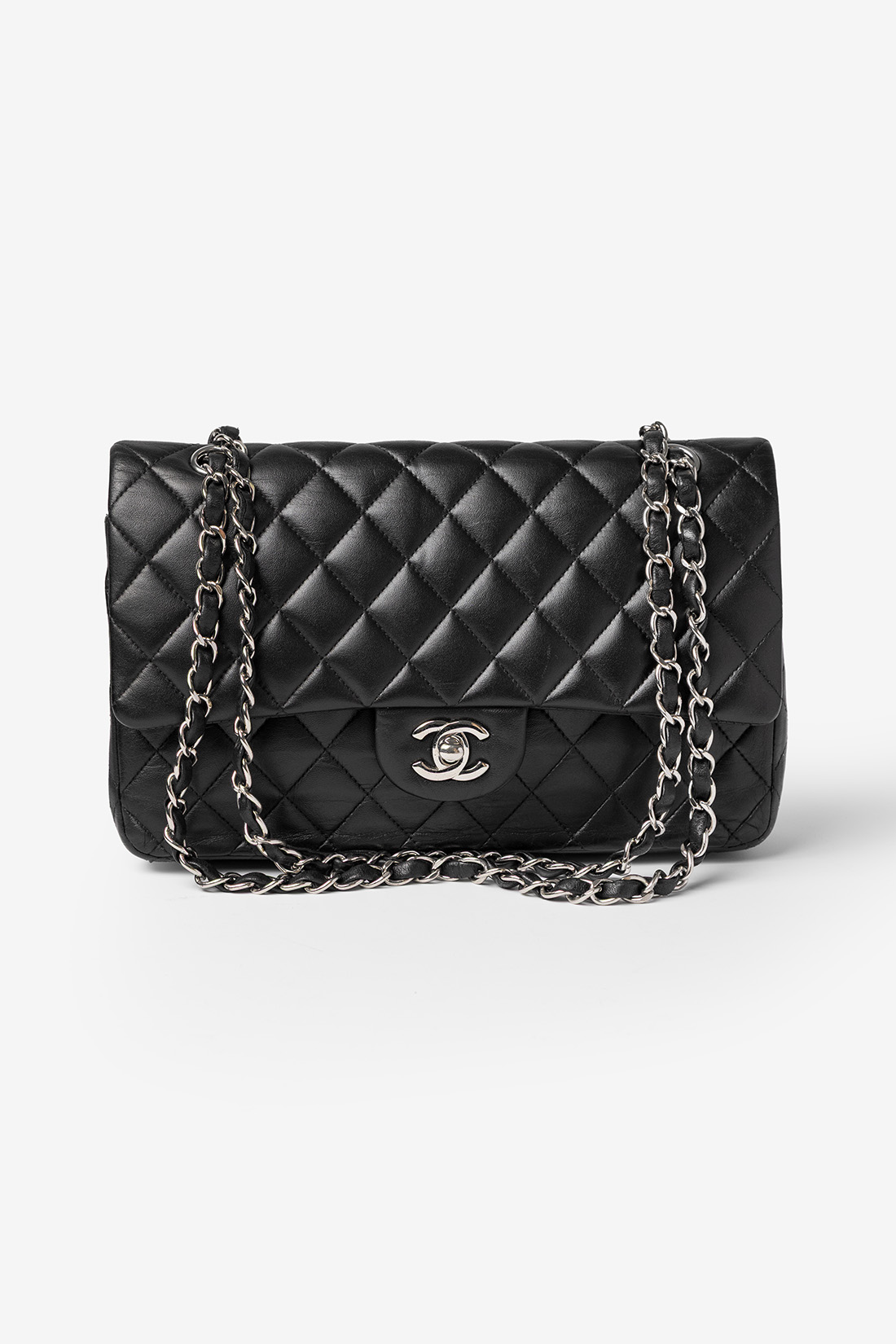 chanel black shw double flap bag