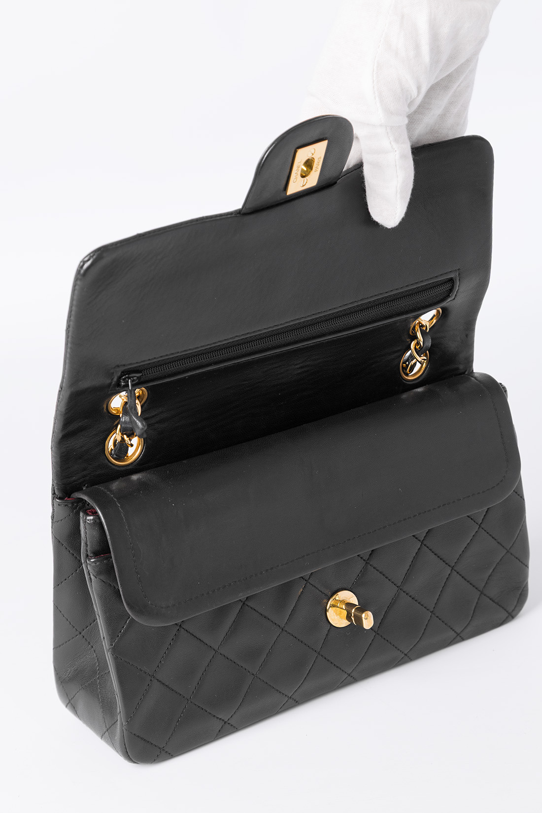 chanel flap bag open