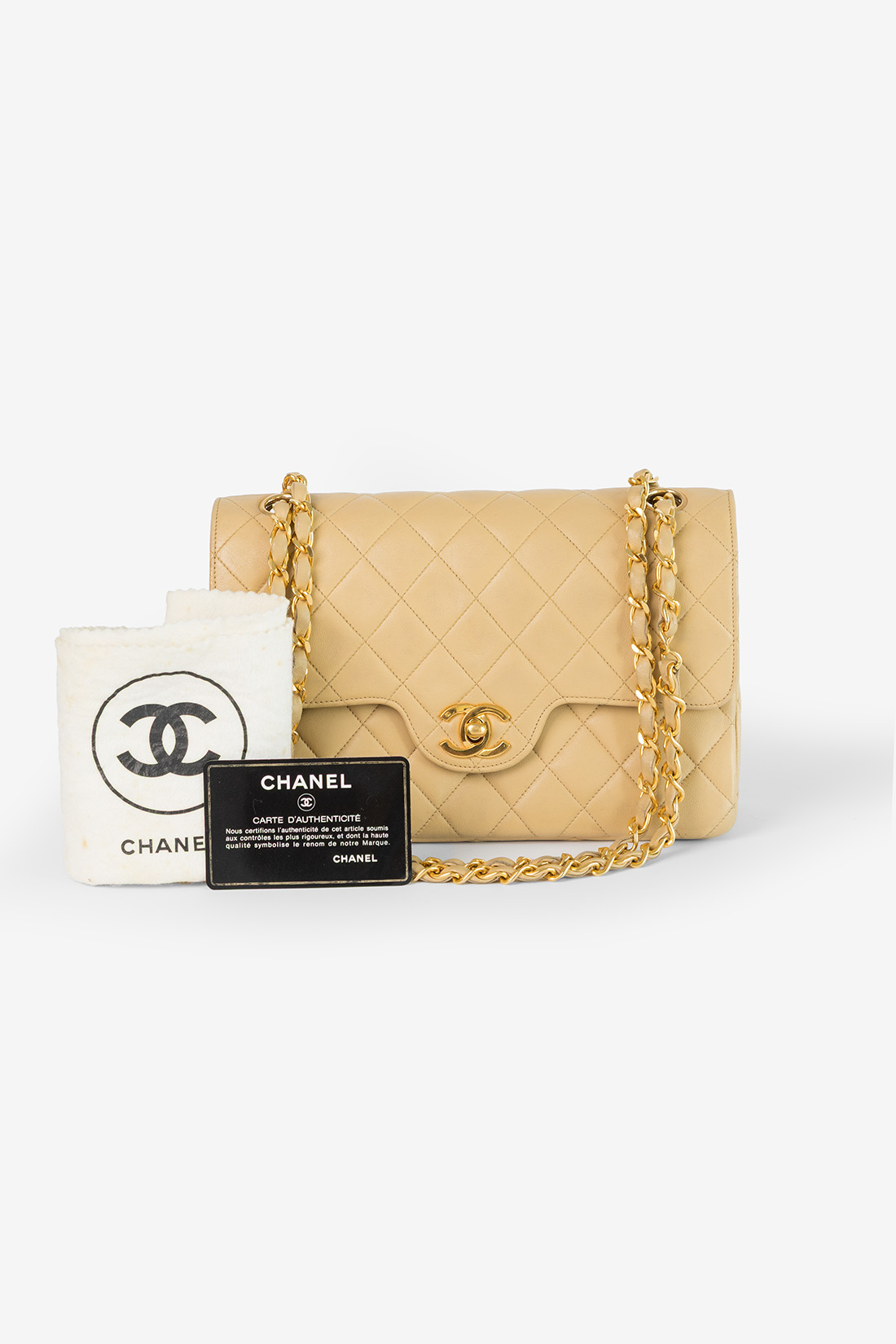 vintage chanel classic double flap beige ghw small
