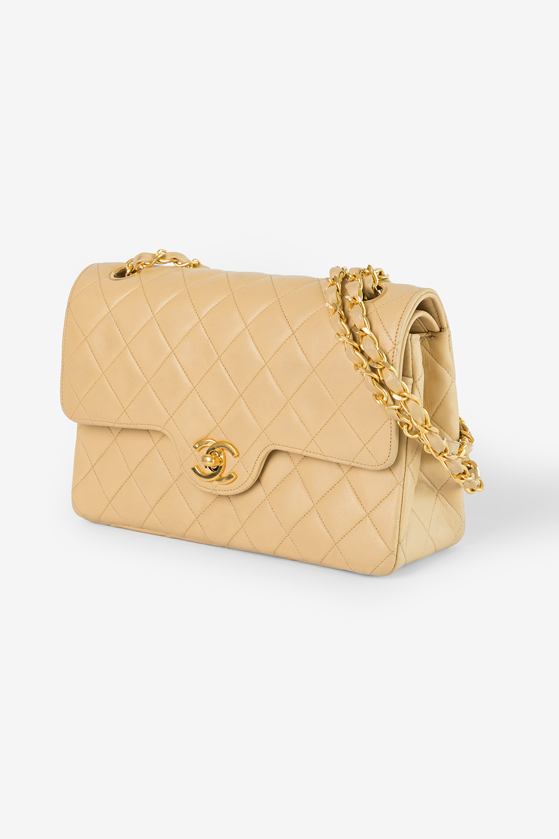 vintage chanel classic double flap beige ghw small