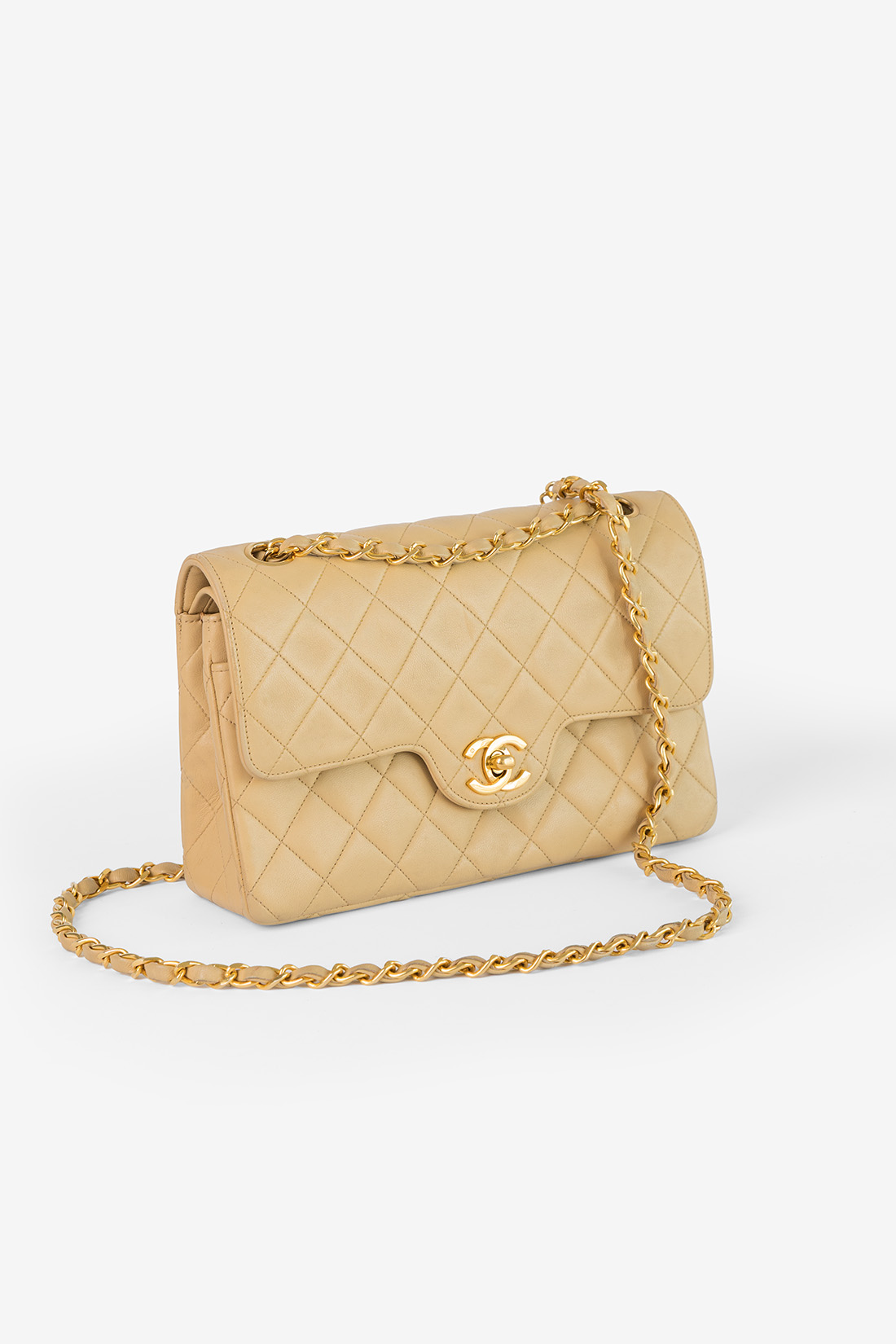 vintage chanel classic double flap beige ghw small