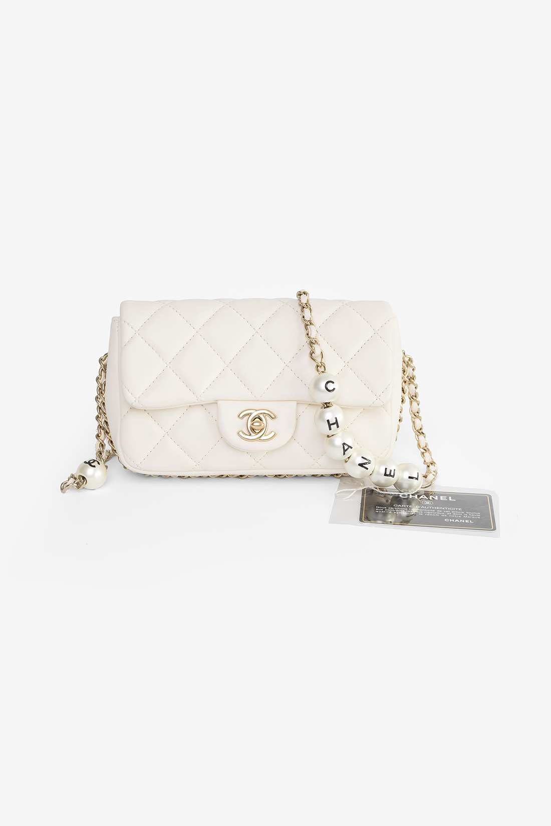 chanel 2020 my precious pearls mini classic flap bag pearl white