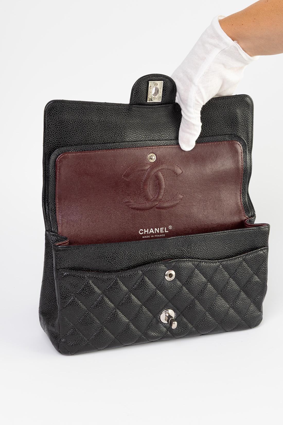 chanel caviar bag burgundy interior