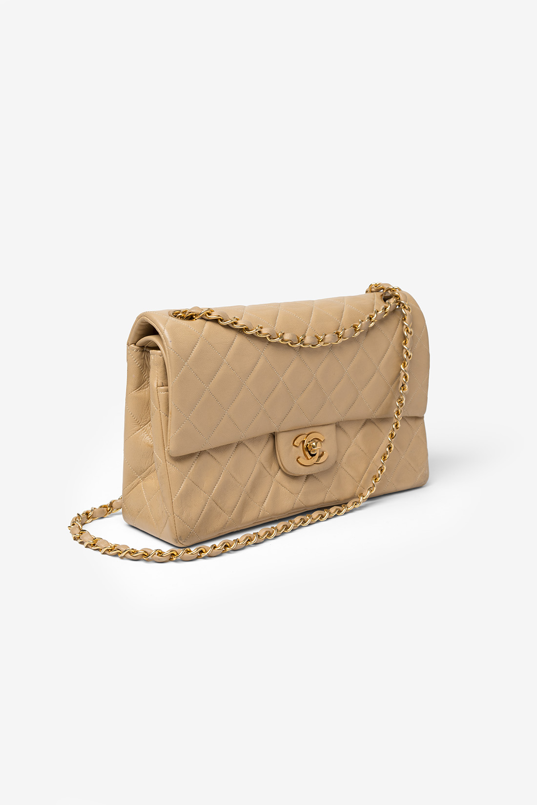 chanel classic double flap bag medium vintage beige ghw 24k
