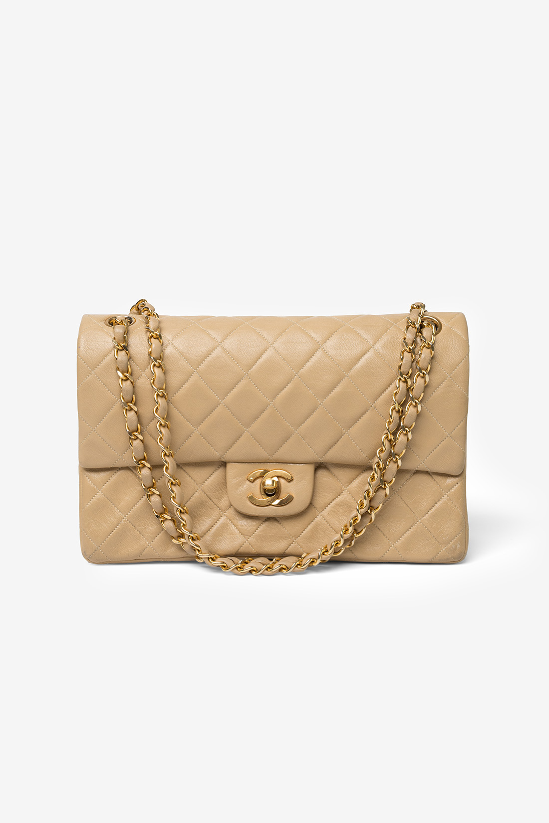 chanel classic double flap bag medium vintage beige ghw 24k