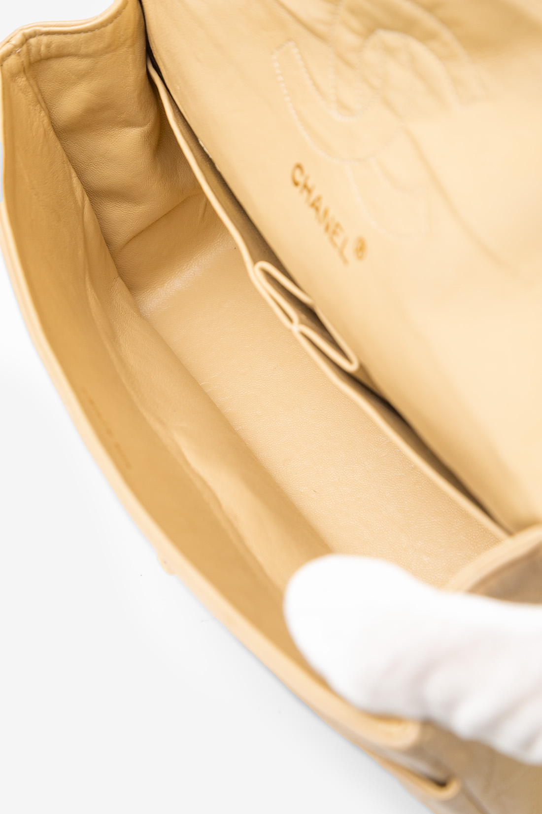 chanel beige bag interior