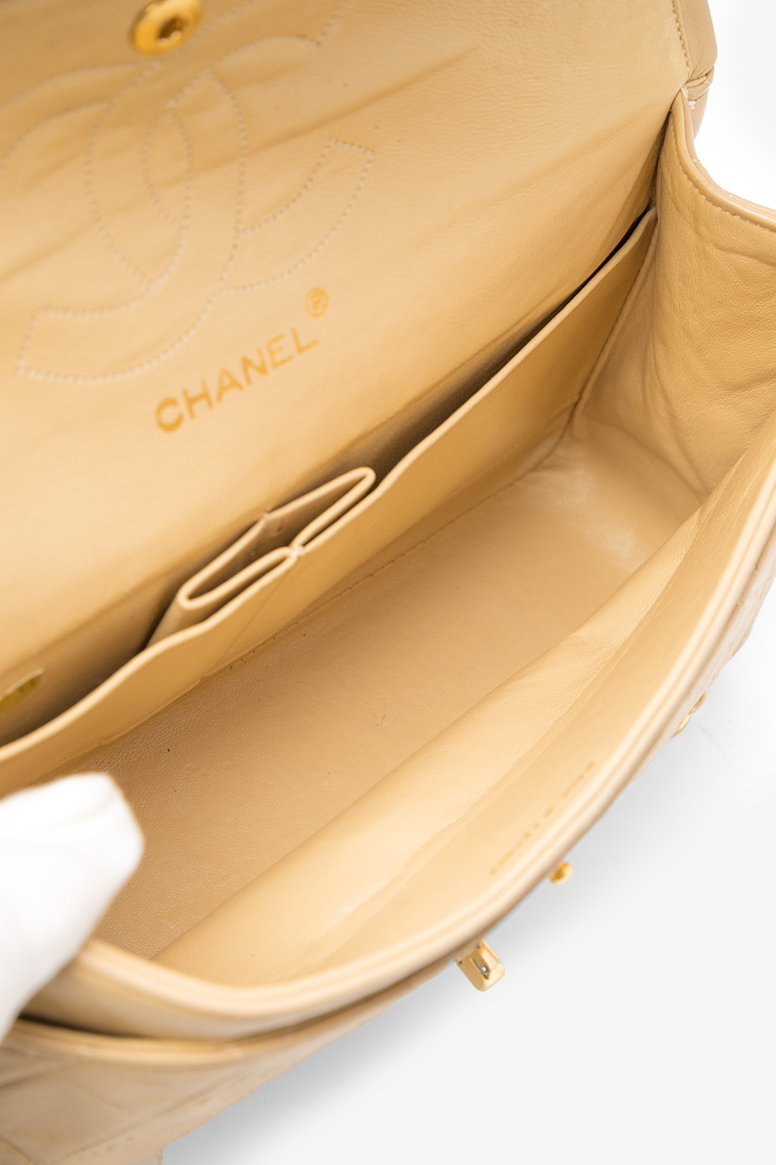 chanel beige bag interior