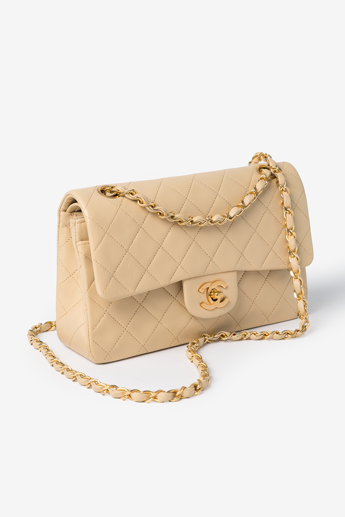 chanel beige small classic flap bag