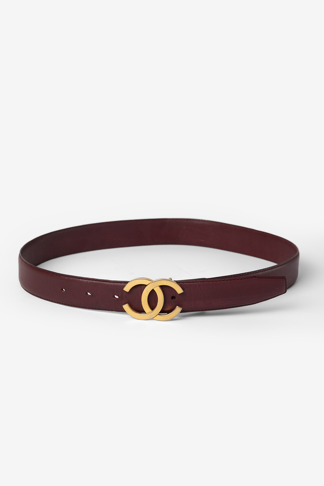 chanel burgunder belt cc logo gold hardware