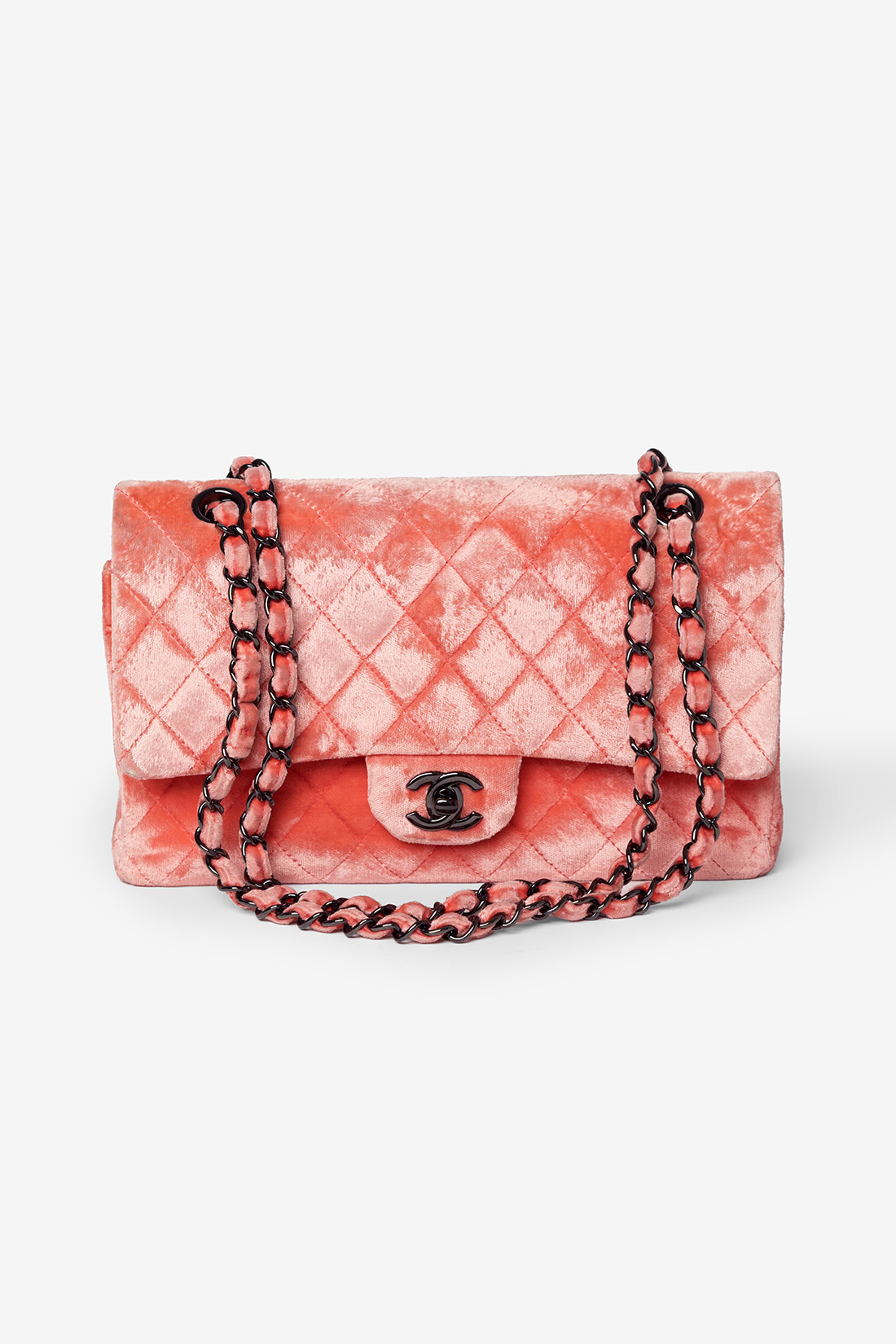 chanel classic double flap bag medium peach velvet